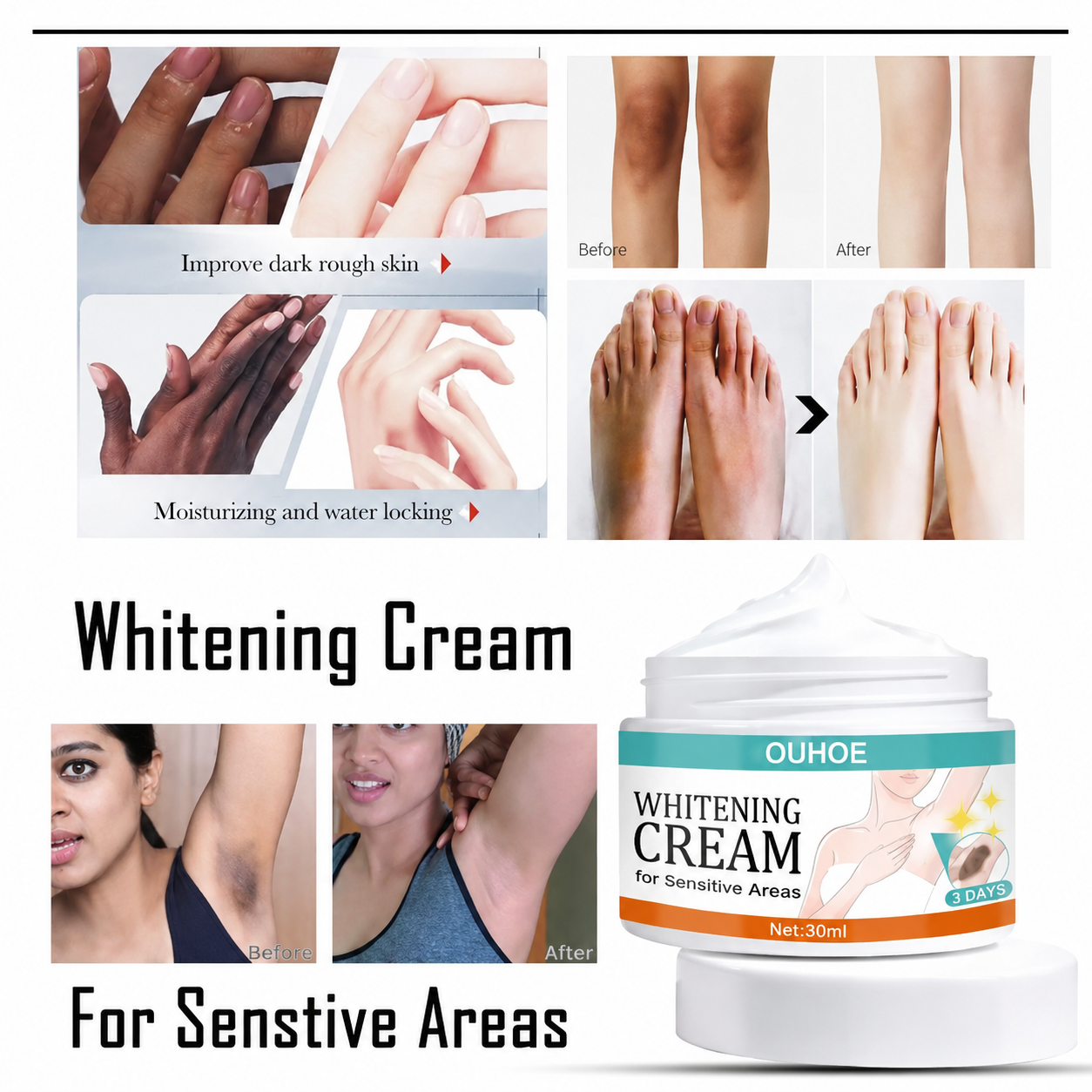 Sensitive Area Brightening Cream for Underarms & Private Areas | For Men & Women